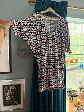 Trina Turk Geometric Print Tunic Mini Dress Black White Pink Size S